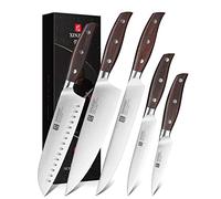 XINZUO 5 Pièces Set Couteaux de Cuisine en Acier Inoxydable 1.4116 Allemand,Professionnel Acier à Haute Teneur en Carbone Couteau de Chef Santoku Trancher Universel Fruits, Red Sandalwood Poignée