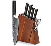 XINZUO 7 Pièces Ensemble de Couteaux de Cuisine avec Bloc en Bois Acacia | Professionnel Forgé 67 Couches Acier Damas Set de Couteaux de Chef -Poignée en Bois de Pakka -avec Ciseaux Multifonctions