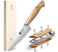 XINZUO Acier Composite 13,5cm Couteau Universel de Cuisine Forgé à la Main Multifonctions Couteau Tout Usage Lame Tranchante Acier à Haute Teneur en Carbone Paring de Fruits-Poignée en Bois d'Olivier