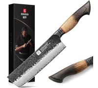 XINZUO Acier Damas 18cm Couteau Nakiri Finition Martelée Couteau de Cuisine de Chef Lame Tranchante Forgé Professionnel -Poignée en Chêne Blanc -Coupez Rapidement la Viande,Poisson,Fruits et Légumes
