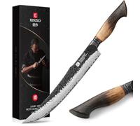 XINZUO Acier Damas 25,5cm Couteau à Découper à Viande -Multifonctions Couteau à Trancher de Cuisine Acier Damas 67 Couches Tranchants Forgé Professionnel -Poignée en Chêne Blanc -avec Boîte Cadeau