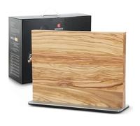 XINZUO Bois de Olivier Bloc à Couteaux Magnétique -Bloc Aimanté Double Face -Base Antidérapante Acier Inoxydable -Sans Couteau -Porte Couteaux avec Aimant Puissant -Range Couteau de Cuisine Vide