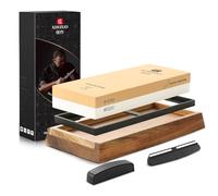 XINZUO Pierre à Aiguiser Grain Double Face 1000/5000, Aiguiseur de Couteau à Affûter Professionnel 2-en-1-Face avec Base en Silicone Antidérapant et Guide d'Angle et Pierre à Aplatir, 5 Pièces