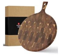 XINZUO Planche à Pizza en Bois d'Acacia 42,5*32*1,9cm Planche à Découper Ronde Pelle à Pizza avec Poignée -Planche en Bois End Grain Double Face Planche Ronde Pour les Pizzas, Pain, Fruits, Légumes