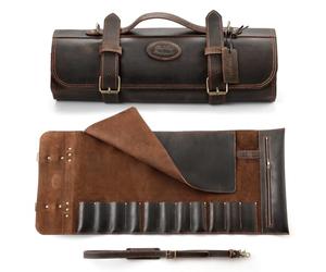 XINZUO Sac à Couteaux en Cuir de Grain Supérieur-Sac de Rangement pour Rouleaux de Couteaux en Cuir -11 Pochettes et 1 Emplacement pour Ciseaux -avec Poignée et Bandoulière