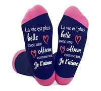 Xioabre Cadeau Atsem Chaussettes Maternelle D'École Fin D'Année Merci Maitresse Cadeaux Anniversaire Noël Rose Et Bleu La Vie Est Plus Belle Avec Une Atsem Comme Toi Je T'Aime