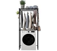 Xiofio Étagère de Rangement pour Lave-Linge et sèche-Linge à 2 Niveaux réglables en Hauteur et Crochets latéraux pour Salle de Bain, Chambre à Coucher, Balcon, séchoir à Serviettes, Porte-Sac à Main,