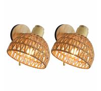 XIOXJK Applique Murale, Lampe Murale en rotin Naturel avec Interrupteur, Applique Murale de Chevet Pliable, Abat-Jour en Osier tissé à la Main, Lanterne Murale à Angle réglable, éclairage