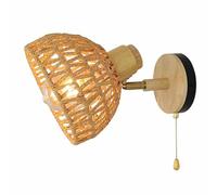 XIOXJK Applique Murale, Lampe Murale en rotin Naturel avec Interrupteur, Applique Murale de Chevet Pliable, Abat-Jour en Osier tissé à la Main, Lanterne Murale à Angle réglable, éclairage