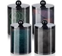 XIPENGKEJI Qtip Lot de 4 pots d'apothicaire avec couvercles pour cotons-tiges, balles, tampons, cure-fil, 283,5 g - 340,2 g - Organiseur de coiffeuse pour salle de bain (noir)