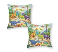 Xiputvl Dinosaures Taie Oreiller Animauxs Housse Coussin Exterieur avec Fermeture À Glissière Invisible Lot De 2 pour Maison Salon Chambre Décoration D'intérieur 40x40cm