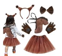 XIQIQI 4 In 1 Squirrel Costume Set For Adults Squirrel Costume Set Adjustable Brown Tutu Dress With Ears,Headband,Tail,Paws Animal Costum-e For Kid Dress Up Halloween Stage Performance Carnival Cos