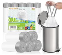 XIQIYY Lot de 75 sacs poubelle de 10 l avec cordon de serrage - Avec poignée de transport - Pour cuisine, nourriture, bureau, salon, convient pour poubelle de 5 à 10 litres (45 x 50 cm, blancs)