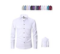 XIRUJNFD Stretch Anti-Wrinkle Shirt Men,Business Casual Shirts for Men, Men Dress Shirt Long Sleeve, White Dress Shirt for Men Slim Fit Social Business (A,180/100A)