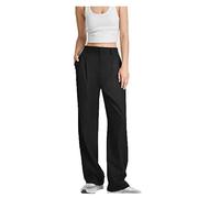 XIRUJNFD The Effortless Tailored Wide Leg Pants, Women's Casual Wide Leg High Waisted, Tailored Wide Leg Pants for Women, Trousers for Women High Waisted (9-Point Pants Black,M)