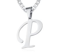 XIRUVE Homme Femme Collier Pendentif Initiale Lettre A-Z Chaîne Cubaine Largeur 6mm en Acier Inoxydable Longueur Réglable