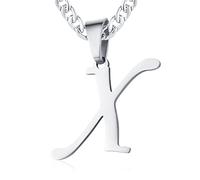 XIRUVE Homme Femme Collier Pendentif Initiale Lettre A-Z Chaîne Cubaine Largeur 6mm en Acier Inoxydable Longueur Réglable