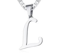 XIRUVE Homme Femme Collier Pendentif Initiale Lettre A-Z Chaîne Cubaine Largeur 6mm en Acier Inoxydable Longueur Réglable