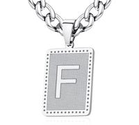 XIRUVE Homme Femme Collier Plaque Pendentif Gravé Initiale Lettre A-Z Chaîne Cubaine Largeur 6mm en Acier Inoxydable Longueur Réglable