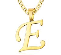 XIRUVE Homme Femme Lettre A-Z Collier Pendentif Initiale Chaîne Cubaine Largeur 6mm en Acier Inoxydable Longueur Réglable E