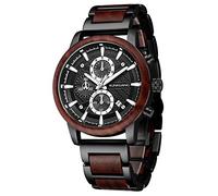 XIRUVE Montre en Bois pour Homme Quartz Imperméable Calendrier Chronographe
