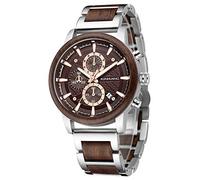 XIRUVE Montre en Bois pour Homme Quartz Imperméable Calendrier Chronographe