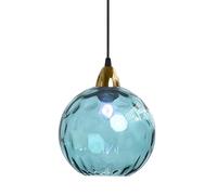 XIRYTU-H 15cm/5.9'' Lampe à Suspension Sphérique Industrielle en Verre, Lampe de Plafond Suspendue E27, Finition Dorée et Abat-Jour en Verre Ondulé, Plafonnier Pour Salle à Manger (Bleu azur)