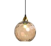 XIRYTU-H 15cm/5.9'' Lampe à Suspension Sphérique Industrielle en Verre, Lampe de Plafond Suspendue E27, Finition Dorée et Abat-Jour en Verre Ondulé, Plafonnier Pour Salle à Manger (Ambre)