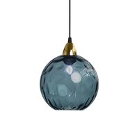 XIRYTU-H 20cm/7.9'' Lampe à Suspension Sphérique Industrielle en Verre, Lampe de Plafond Suspendue E27, Finition Dorée et Abat-Jour en Verre Ondulé, Plafonnier Pour Salle à Manger (Bleu foncé)