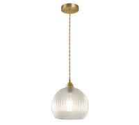 XIRYTU-H Lampe à Suspension Minimaliste Industrielle à Hauteur Réglable, Base en Laiton et Verre Texturé, Plafonnier Suspendu E27 pour Salle à Manger et Île de Cuisine (Clair)