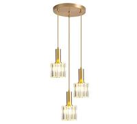 XIRYTU-H Suspension Dorée en Cristal K9 Moderne, Lampe Suspendue en Verre Brillant, Hauteur Réglable E27, Plafonnier Élégant pour Salle à Manger, Cuisine, Chambre et Bar(3-Lumières)