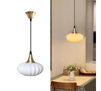 XIRYTU-H Suspension Mini Vintage en Verre, Abat-Jour Blanc Citrouille avec Dorée Brossée, Lampe Suspendue à Hauteur Réglable, E27 Plafonnier pour Cuisine Chambre Couloir Café (Citrouille)