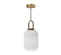 XIRYTU-H Suspension Moderne en Verre Blanc à Rayures, Lampe Suspendue à Hauteur Réglable avec Finition Laiton, Plafonnier E27 pour Cuisine, Chambre et Salle à Manger (14cm)