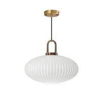XIRYTU-H Suspension Moderne en Verre Blanc à Rayures, Lampe Suspendue à Hauteur Réglable avec Finition Laiton, Plafonnier E27 pour Cuisine, Chambre et Salle à Manger(30cm)