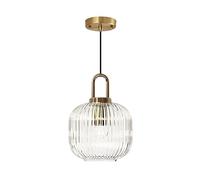 XIRYTU-H Suspension Moderne en Verre Transparent à Rayures, Lampe Suspendue à Hauteur Réglable avec Finition Laiton, Plafonnier E27 pour Cuisine, Chambre et Salle à Manger (20cm)