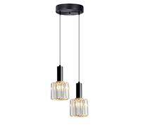 XIRYTU-H Suspension Noire en Cristal K9 Moderne, Lampe Suspendue en Verre Brillant, Hauteur Réglable E27, Plafonnier Élégant pour Salle à Manger, Cuisine, Chambre et Bar(2-Lumières)