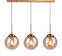 XIRYTU-H Suspensions Vintage Industrielles à 3 Lumières avec Abat-jour Boule de Verre, Lampe Suspendue au Plafond en Laiton Métal, Lustre d'îlot de Cuisine (Gris, Droite) (Ambre)
