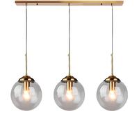XIRYTU-H Suspensions Vintage Industrielles à 3 Lumières avec Abat-jour Boule de Verre, Lampe Suspendue au Plafond en Laiton Métal, Lustre d'îlot de Cuisine (Gris, Droite) (Transparent)
