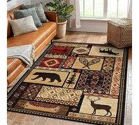 Xisnuient Chalet à la Campagne du Lieu de Naissance Le Style Village Tapis Salon Ouest Pays Animaux Sauvages Plancher Tapis Maison Décoration Intérieur Extérieur Enfants Jeu Brun (Multi 2,120x160 cm)