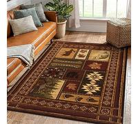 Xisnuient Chalet à la Campagne du Lieu de Naissance Le Style Village Tapis Salon Ouest Pays Animaux Sauvages Plancher Tapis Maison Décoration Intérieur Extérieur Enfants Jeu Brun (Multi 1,140x180 cm)