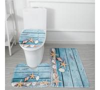 Xisnuient Ensemble Tapis Salle de Bain 3 Pièces Océan Plage Flanelle Absorbant Antidérapant Housse WC Tapis U Rectangulaire Déco Marine (Couleur-3)