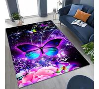 Xisnuient Grand Tapis 3D Papillon et Fleurs de Rêve, Antidérapant Carpet pour Salon, Chambre, Canapé, Tapis de Jeu pour Enfants, Entrée, Salle à Manger, Terrasse et Jardin (Purple,60x90 cm)
