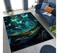 Xisnuient Grand Tapis 3D Papillon et Fleurs de Rêve, Antidérapant Carpet pour Salon, Chambre, Canapé, Tapis de Jeu pour Enfants, Entrée, Salle à Manger, Terrasse et Jardin (Blue,80x160 cm)