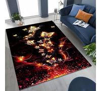Xisnuient Grand Tapis 3D Papillon et Fleurs de Rêve, Antidérapant Carpet pour Salon, Chambre, Canapé, Tapis de Jeu pour Enfants, Entrée, Salle à Manger, Terrasse et Jardin (Red,50x80 cm)