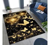 Xisnuient Grand Tapis 3D Papillon et Fleurs de Rêve, Antidérapant Carpet pour Salon, Chambre, Canapé, Tapis de Jeu pour Enfants, Entrée, Salle à Manger, Terrasse et Jardin (Gold,80x120 cm)