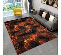 Xisnuient Grand Tapis Antidérapant, Imprimé Volcan 3D Cratère de Lave et de Magma, pour Salon, Chambre, Cuisine, Salle de Bain, Couloir, Canapé, Paillasson, Salle de Jeux (Orange Noir 3,80x160 cm)
