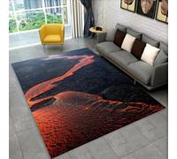 Xisnuient Grand Tapis Antidérapant, Imprimé Volcan 3D Cratère de Lave et de Magma, pour Salon, Chambre, Cuisine, Salle de Bain, Couloir, Canapé, Paillasson, Salle de Jeux (Orange Noir 6,120x160 cm)
