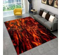 Xisnuient Grand Tapis Antidérapant, Imprimé Volcan 3D Cratère de Lave et de Magma, pour Salon, Chambre, Cuisine, Salle de Bain, Couloir, Canapé, Paillasson, Salle de Jeux (Orange Noir 1,60x90 cm)
