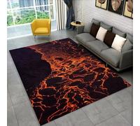 Xisnuient Grand Tapis Antidérapant, Imprimé Volcan 3D Cratère de Lave et de Magma, pour Salon, Chambre, Cuisine, Salle de Bain, Couloir, Canapé, Paillasson, Salle de Jeux (Orange Noir 5,100x150 cm)