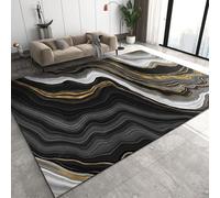 Xisnuient Grand Tapis de Salon en Marbre Abstrait,Tapis Moderne en Marbling Noir,Gris,Doré et Blanc pour Chambre à Coucher,Chevet,Canapé,Table Basse,Tapis de Sol Antidérapant (Couleur 1,160x230 cm)